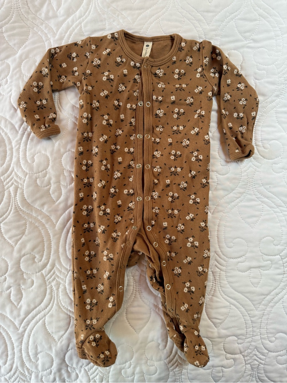 Quincy Mae 6-12M Brown Floral Footed One-Piece